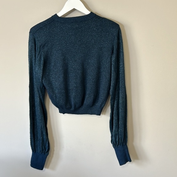 Free People Let It Shine Metallic Sparkle Balloon Sleeve Pullover Sweater Size S - Picture 7 of 14